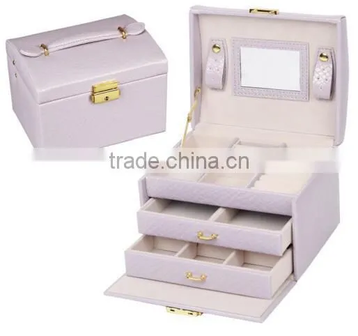 White Leather Jewelry Box,Cosmetic Jewelry Travel Case, Lock Jewelry Storage Case Organizer