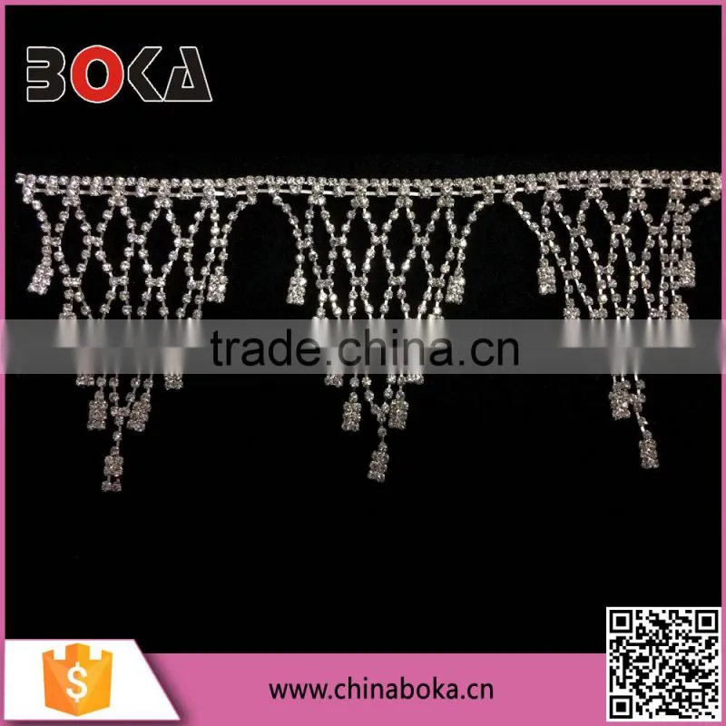 BOKA yiwu crystal diamond fringe trim, rhinestone crystal fringe trimming