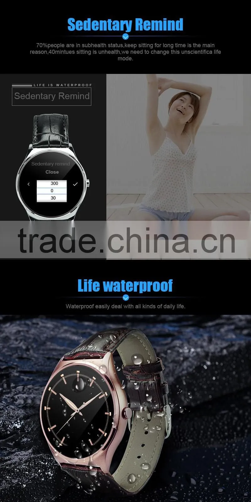 Time US03 extreme slim bluetooth 3.0 long standby time heartrate test smart watch