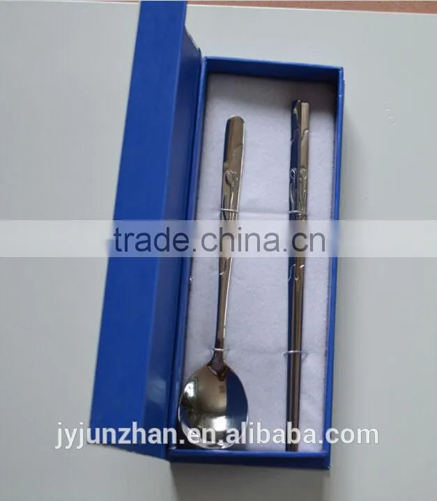Stainless Steel Korean spoon and chopsticks set with gift blue box packing