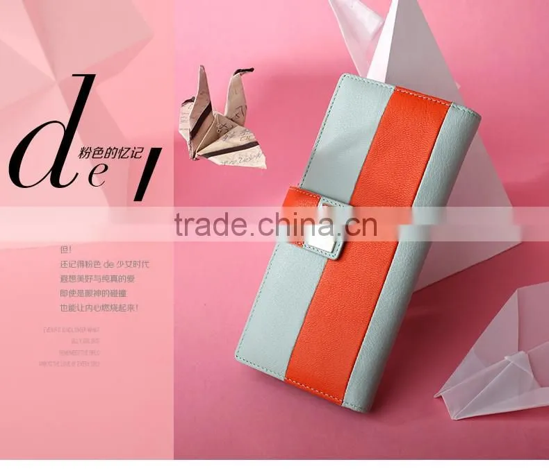 Contrast color low price ladies leather hand made women wallet / ladies purse