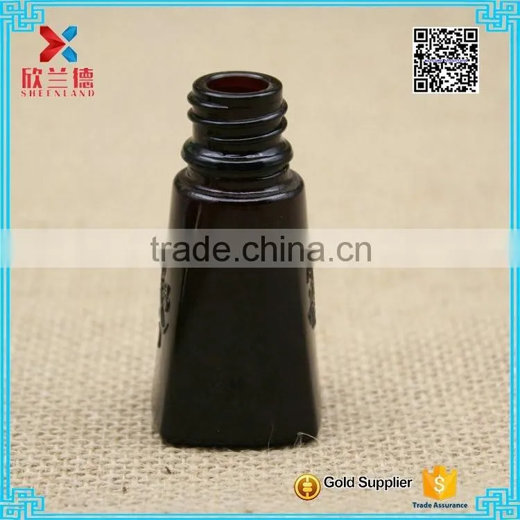 2016 high quality 15ml trapezoid design dark amber samll glass bottle