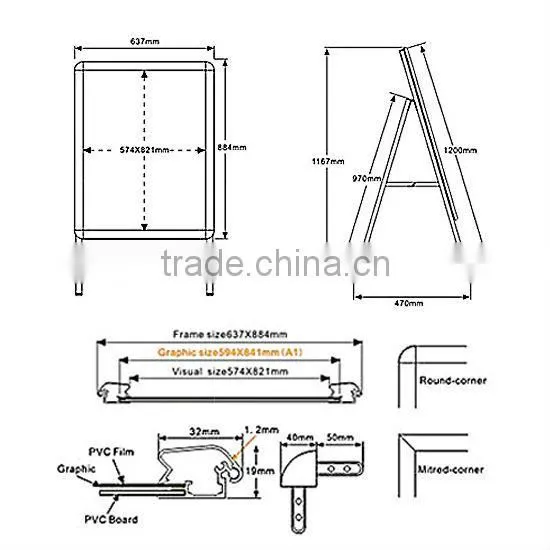 Hot-selling Aluminum A Frame Poster Board with Single Side and Double Side
