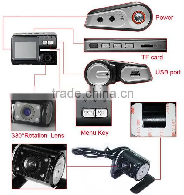 120 degree wide-angle G-sensor dual lens in vehicle camera