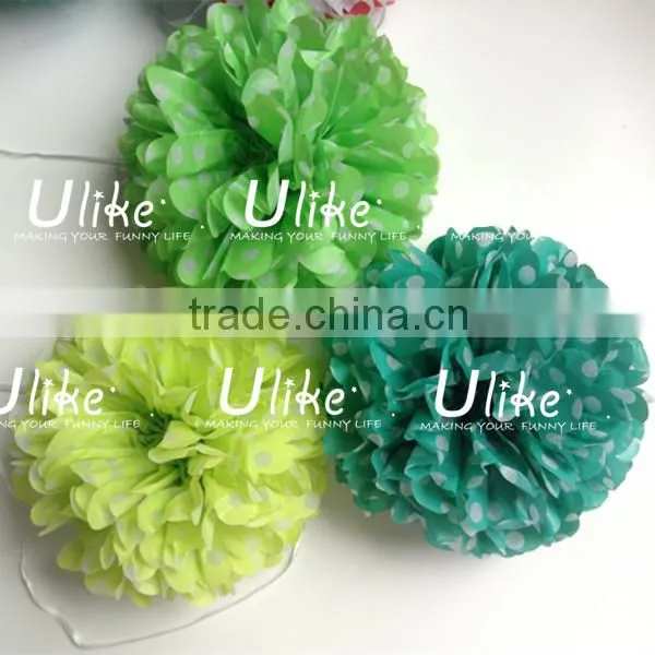 popular polka dot paper fan double used paper pinwheels fan and pom poms flowers wedding table decoration