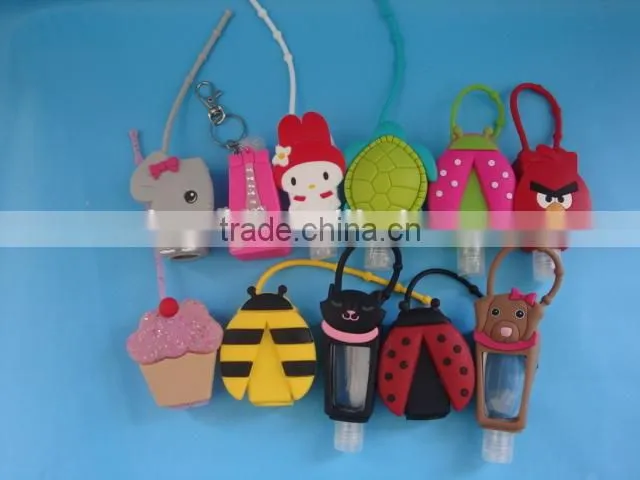 hot sale plastic hand sanitizer bottle with silicone holder, 30ml cute hand gel bottle