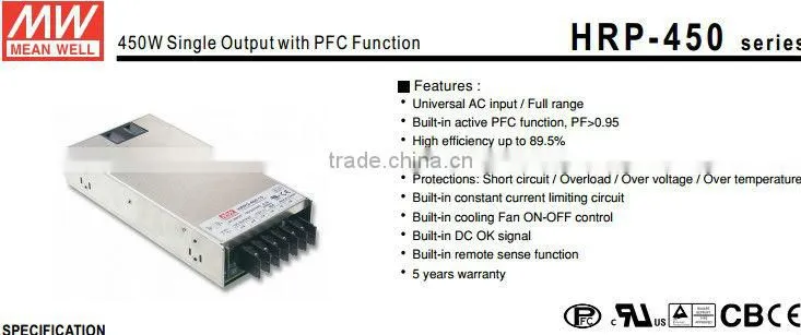 Meanwell 450w power supplies with PFC function/450W Single Output with PFC Function/5v switching power supply