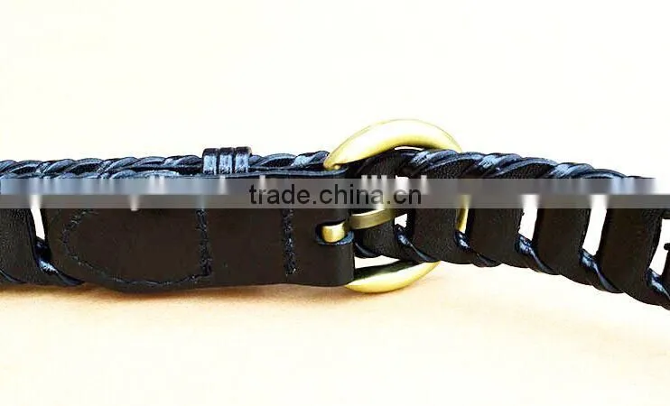 Ladies Skinny braided Genuine leather belt