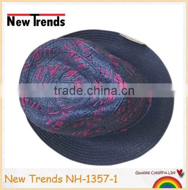 Red fabric in purple straw hat handmade straw hat