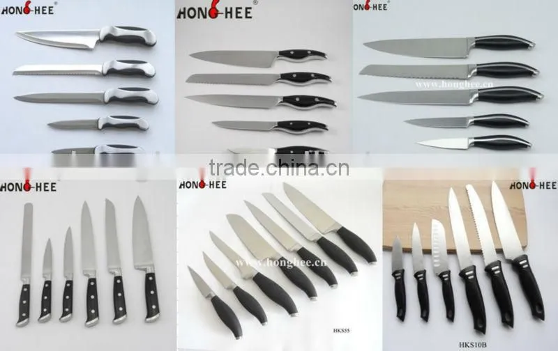 OEM Pipe Shape 5pcs Wooden Block Kitchen Knife
