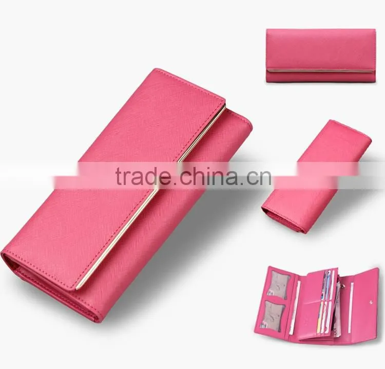 Classical saffiano leather wallet with metal frame