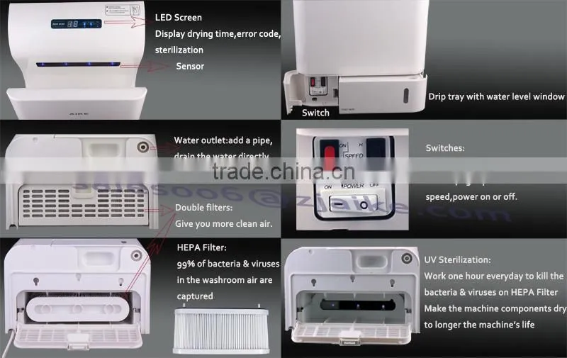2014 New design UV Sterilization function high speed automatic jet hand dryer