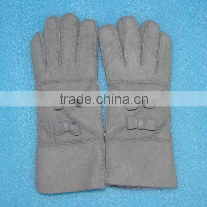 Hand made leather mitten fur skin double face fur /leather gloves,KZ140034