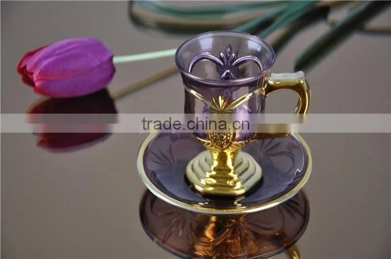 luxury gold glass cup and saucer