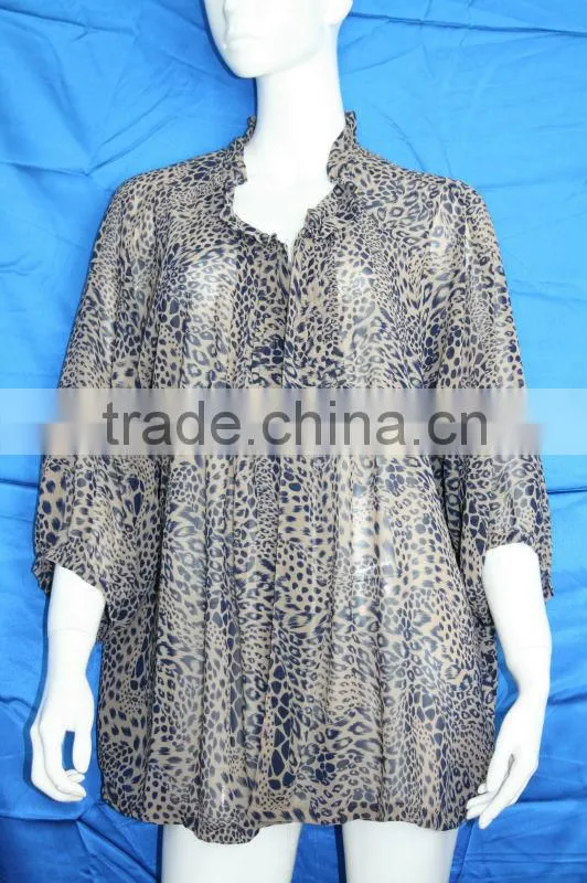 New design printed chiffon blouse for middle aged women