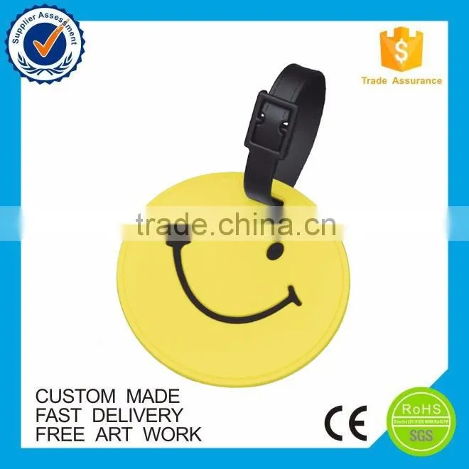 high quality rubber smile face pvc eco-friendly luggage tag