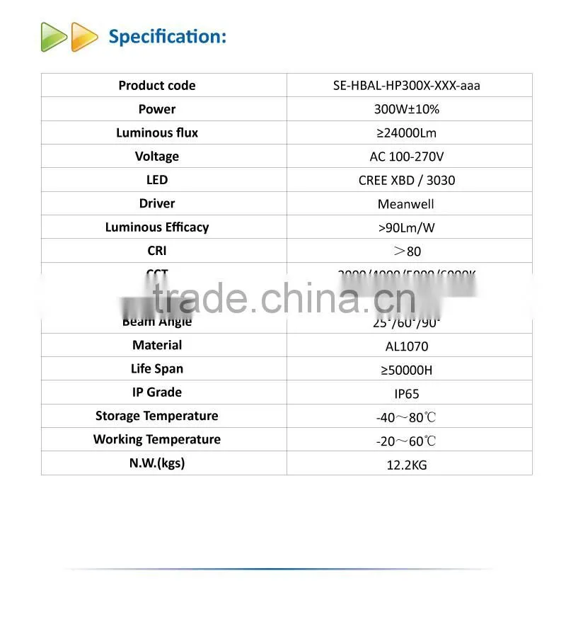 High Quality Waterproof 300W LED High Bay Light