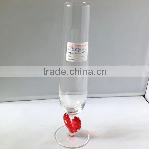 wine glass with red heart design , loved champagne glass , party glass