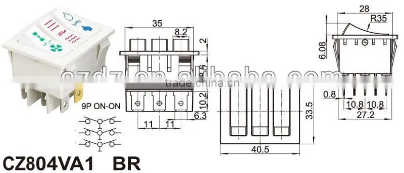 white triad electrical rocker switch,square amount panel 2pin rocker switch