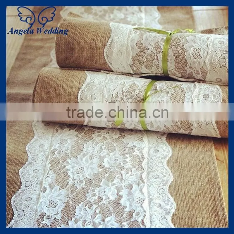RU001C New hot beautiful wedding hessian real burlap and lace table runners