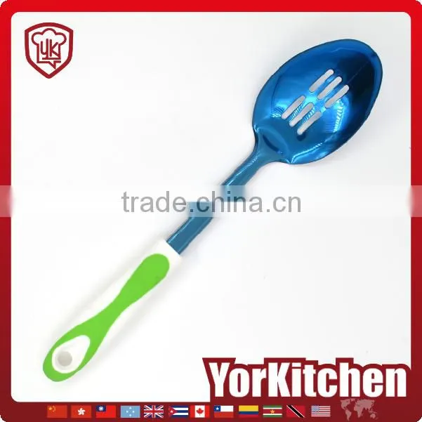 Non-stick TPR handle Factory Price titanize kitchen slotted cooking spoon