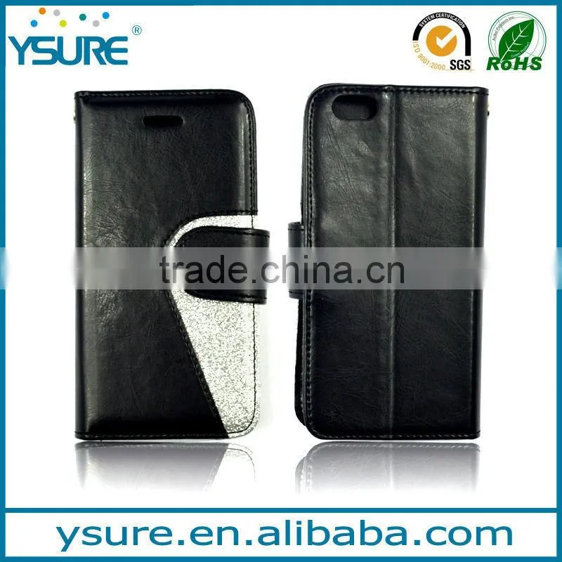 2015 New Fashion Design Crystal and Bling PU leather Wallet Style PU Leather Case For iPhone 6