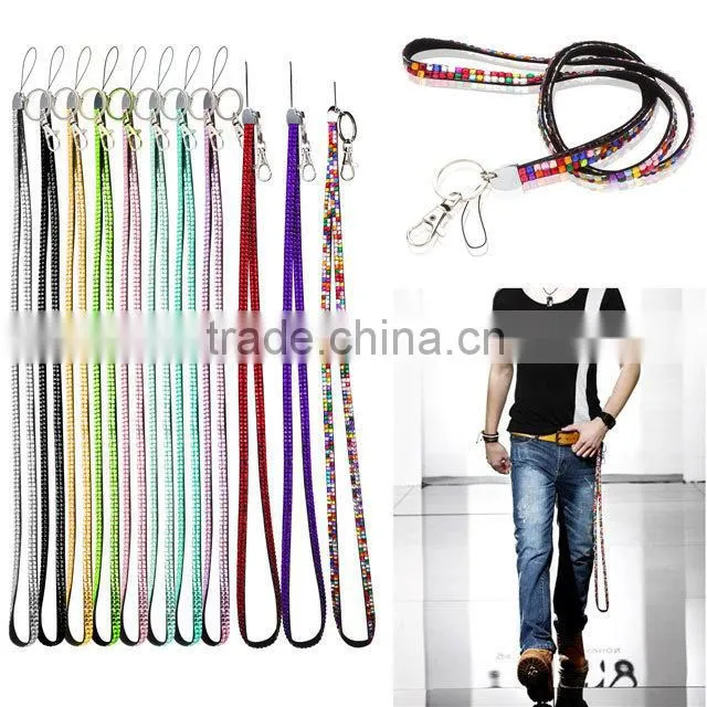 Hot selling diamond cheap rhinestone lanyard with id badge holder