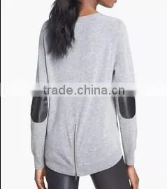 latest design lady's light weight sexy tops sweater with elbow patch