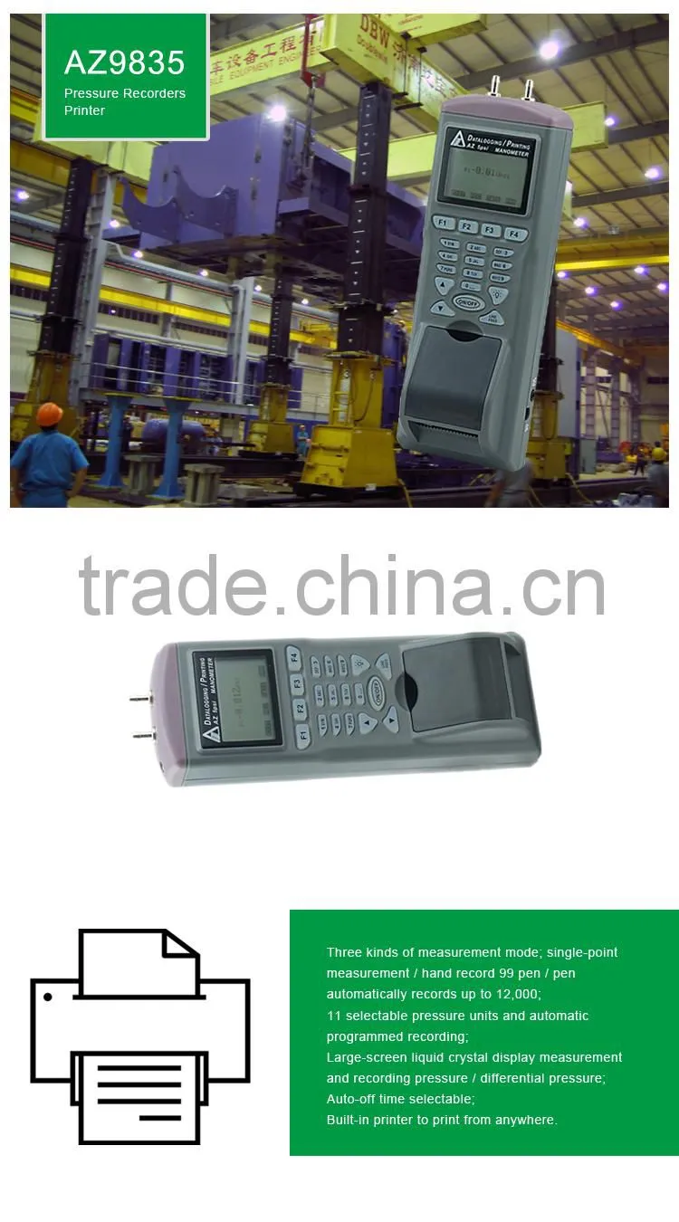 AZ9835 Automatically Record Up To 12000 Points Digital Differential Pressure Data Logger Printer