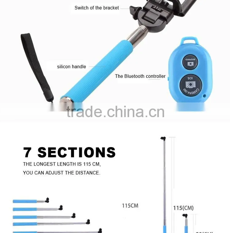 2015 new stick selfie with bluetooth custom selfie-stick for cell phone