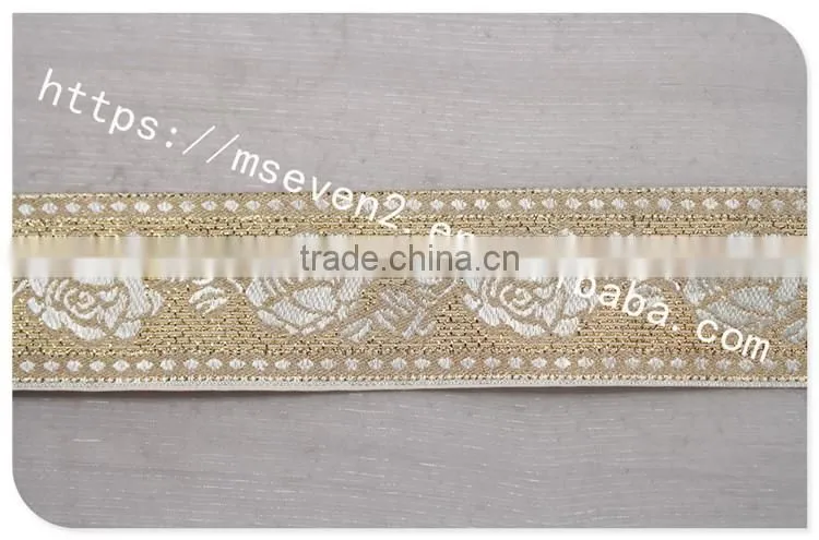 Newest design 4.5 cm width ethnic embroidery gold lace trim for garment