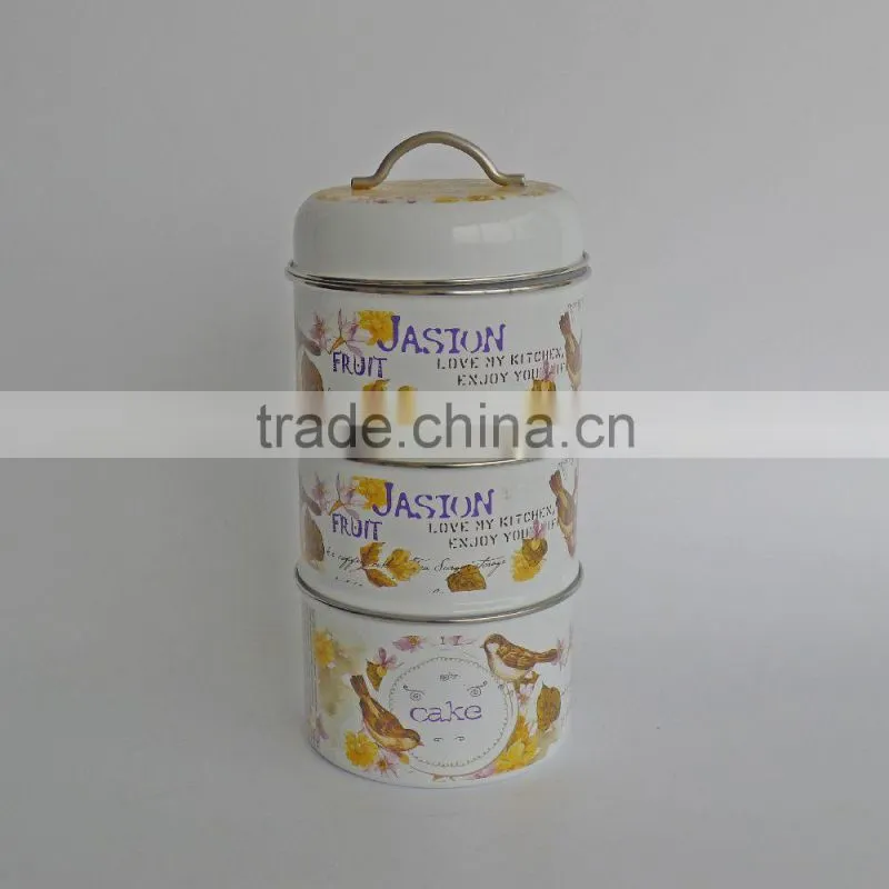 Kitchen Metal 3layers Airtight Canister Set,Treats Biscuits Cake Biscuits Cookies Jar Storage Bin