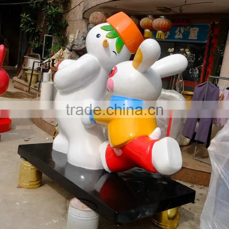 Outdoor big snowman with rabbit decoration