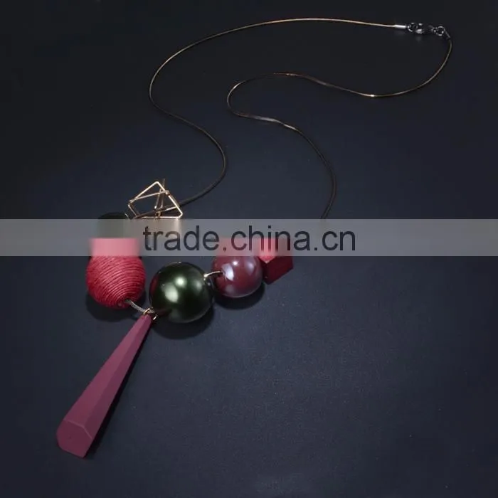 fashion horseshoe strip pendant long necklace square hoop large bead on chain necklace autumn winter long sweater necklace