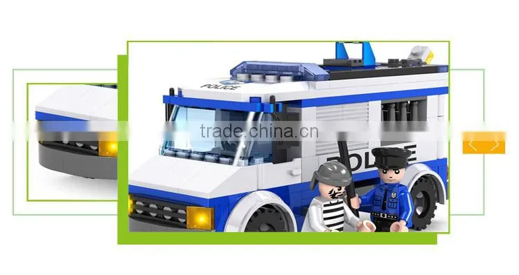 Creative building block toys diy polict cars blue fire truck toy