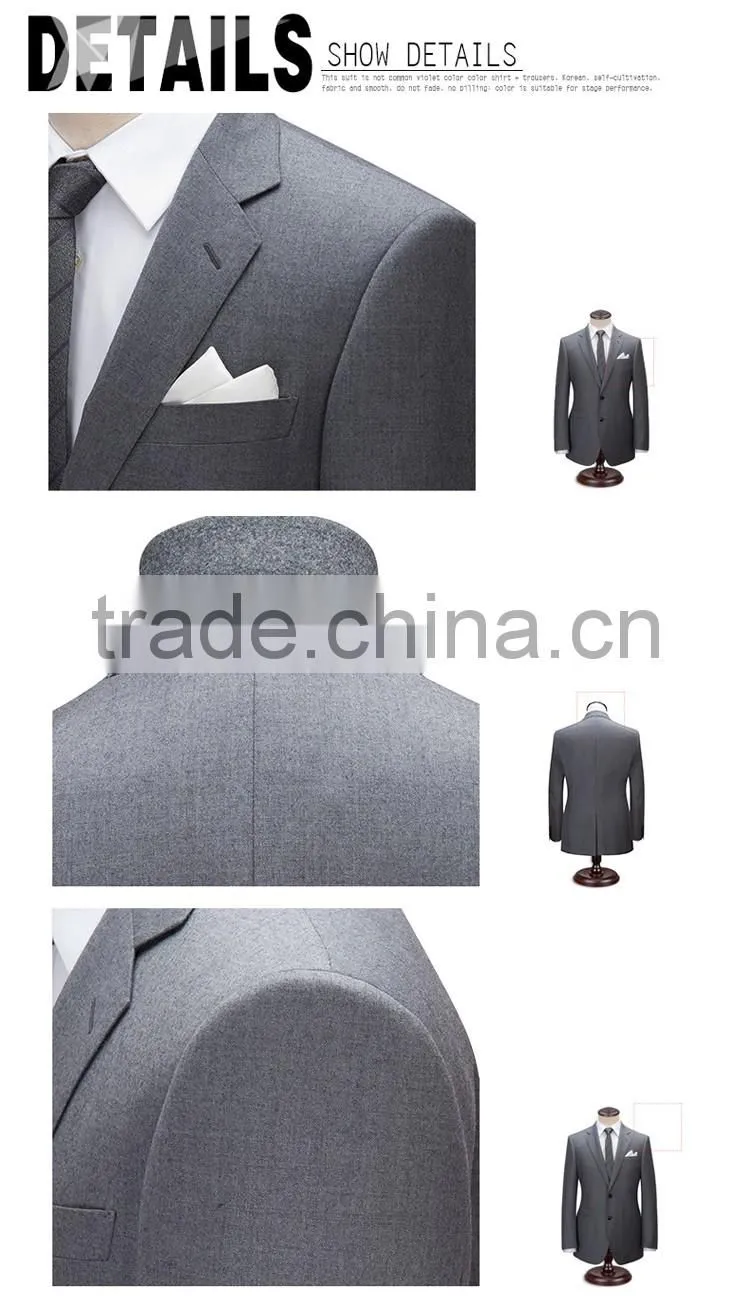 2017 new arrival light grey gents suits pant coat mens business & wedding suit
