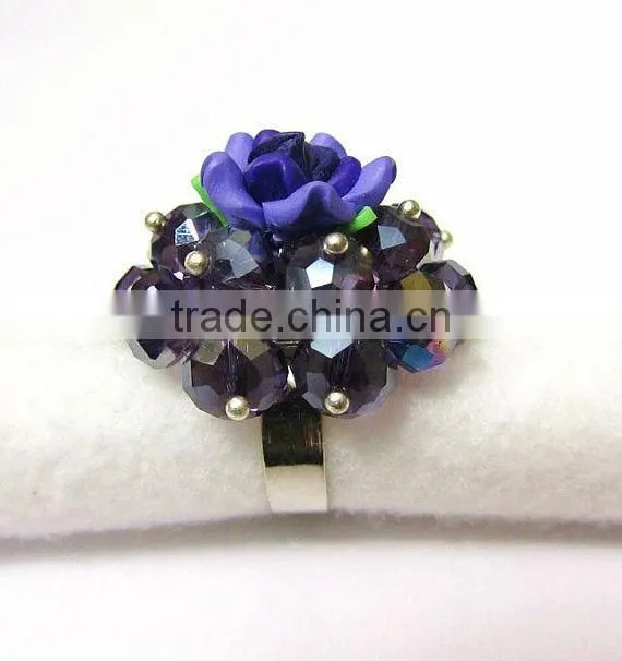 fashion pink burst flower rings, crystal ball bead rings, new products for 2013