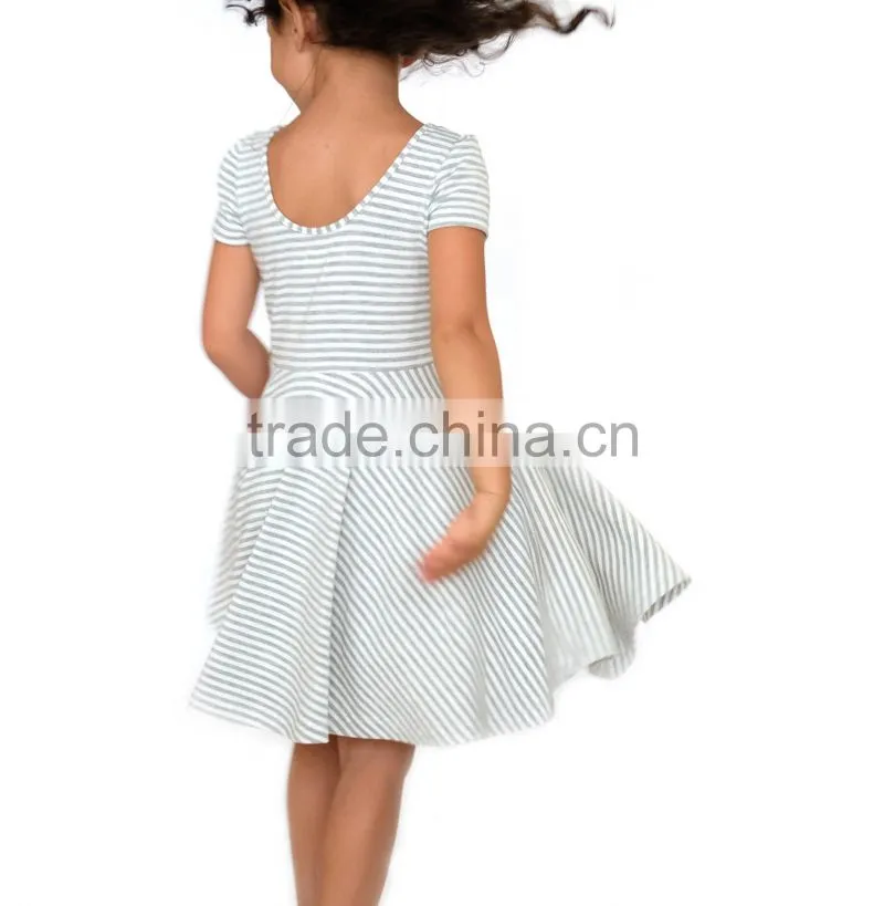 Little Girls Striped Twril Cotton Dress Summer Skater Dress
