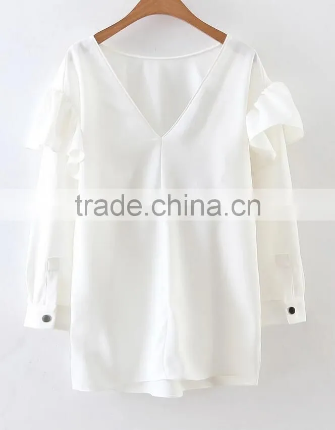 Runwaylover EY2340B 2017 Women Fashion Falbala Pure Color Blouse