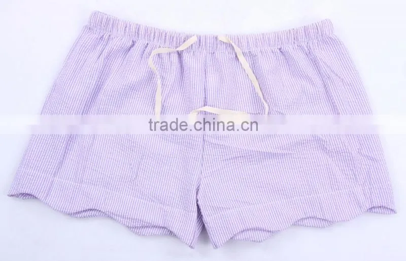 New design western girls summer scalloped seersucker shorts