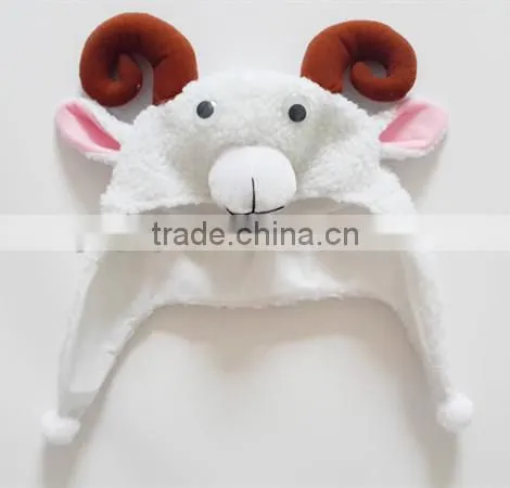 factory design lovely white sheep style polar fleece material plush animal head hat for kids