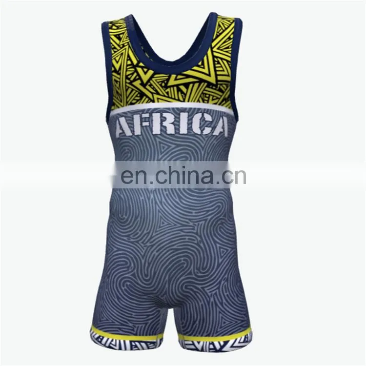 Custom brand sublimation printing design wrestling jersey singlet