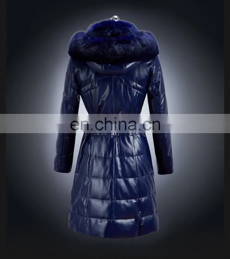 Hot selling winter short real leather down coat with fur collar