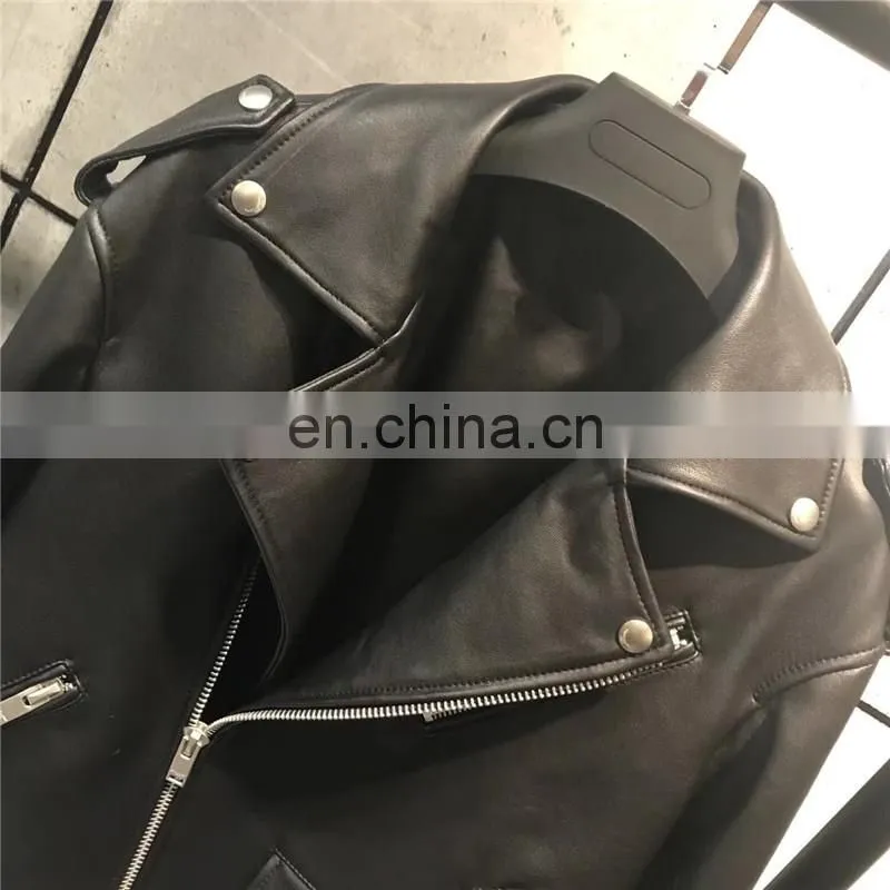 Sheepskin Plain Black Winter Leather Jacket Sheep Leather German Leather Jacket