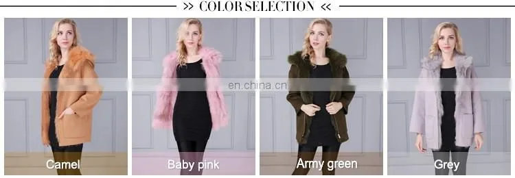 Pink cheap sheep wool fur coat with detachable fur inside