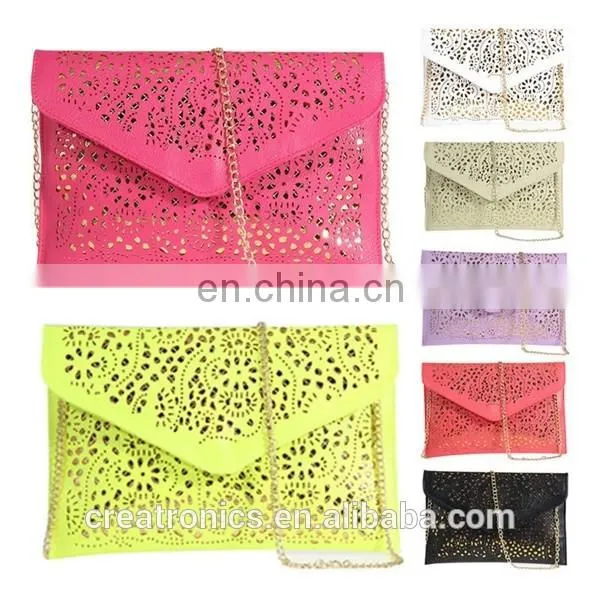 CR Hollow chains envelope bag neon color cutout bag pu candy color day clutch women handbags