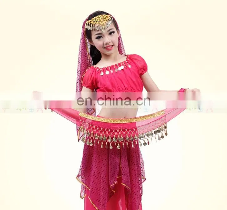 High chiffon gold coins performance belly dance hip scarf for kids Y-2052#