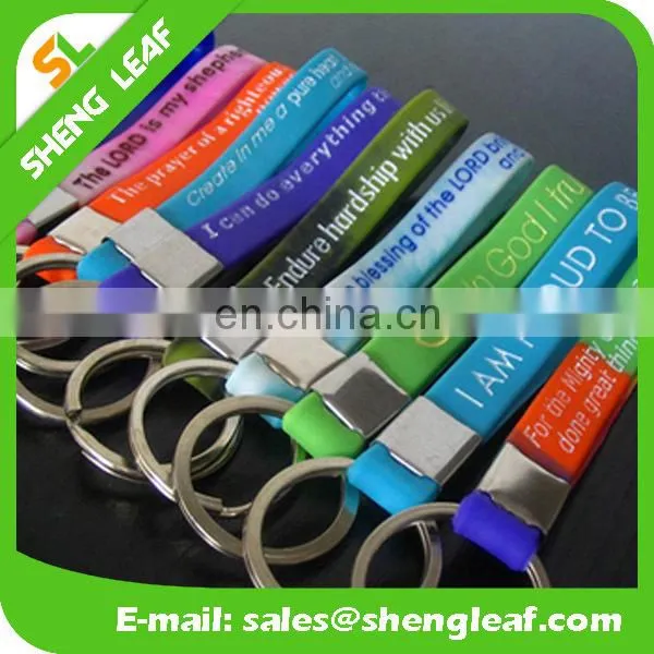 Hot sale silicone rubber bracelet key ring , 100% silicone wristband key chain , screen printing silicone keychain