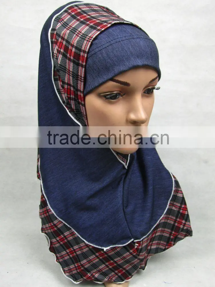 PT001 new Elastic Denim spring islamic scarf 2pcs hejab Two pieces muslim hijab