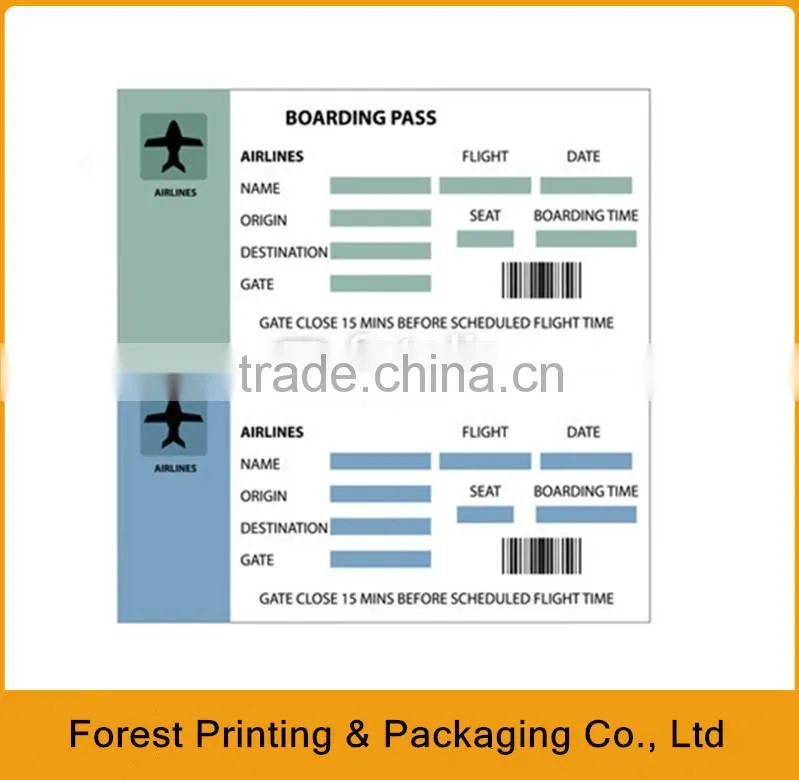 Direct thermal boarding pass printing,thermal cheap air ticket wholesale